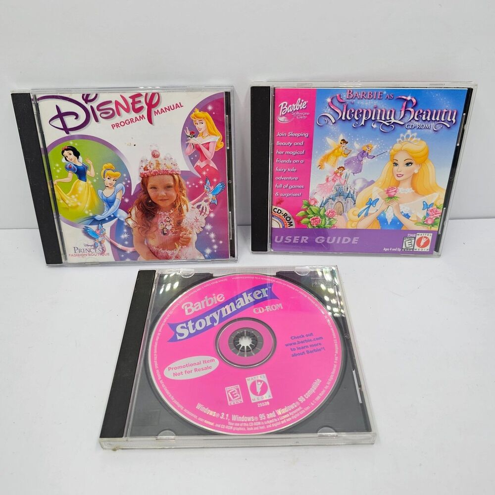 VTG 90s PC CD-ROM Game Lot Barbie Sleeping Beauty Storymaker Disney Princess